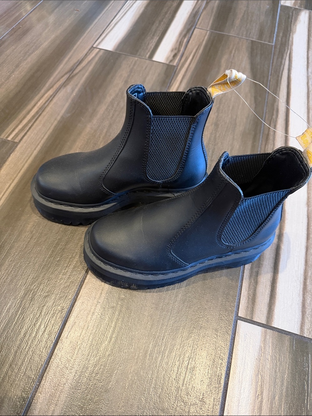 Dr. Martens Black Chelsea Chukka Boots with Yellow Pull Tabs